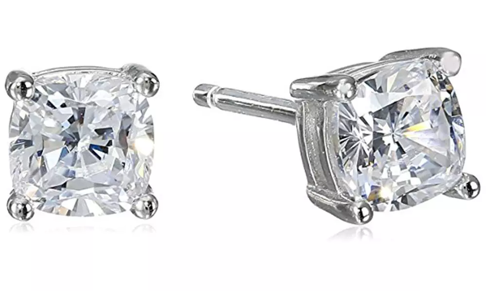 Platinum Plated Cushion Cubic Zirconia Stud Earrings