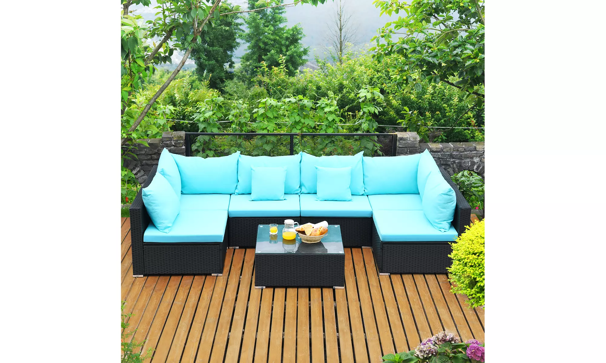 Costway 7PCS Patio Rattan Sofa Set Sectional Conversation Furniture Set Garden