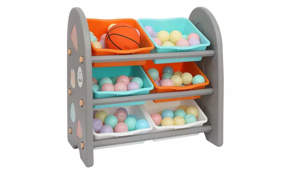 Kids' Toy Storage Organizer with 6 Plastic Bins - Primary Image