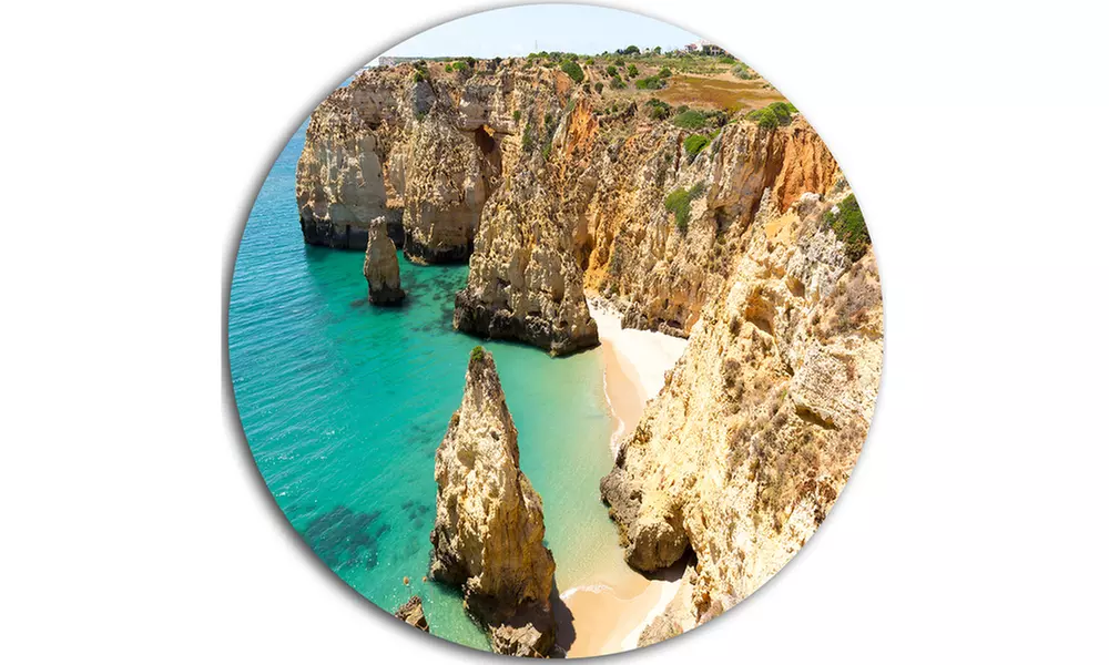 Rocky and Rough Portugal Bay' Extra Large Seashore Metal Circle Wall Art - Second Medium