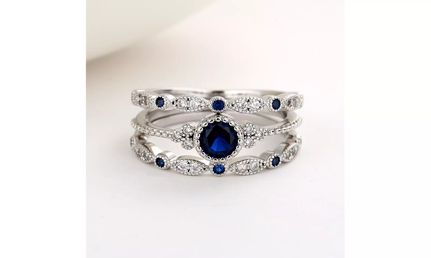 18K Gold Plated Bezel French Miligrain Ring Set with crystals from Swarovski