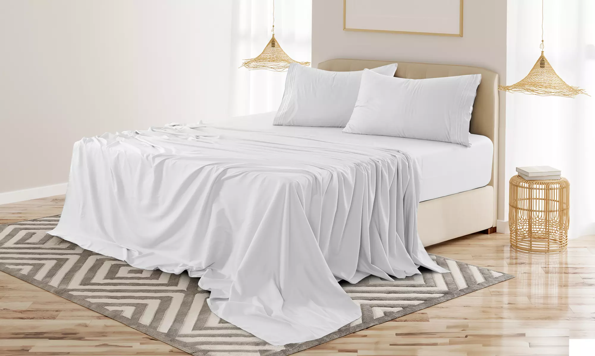 Lux Decor 4Pc Deep Pocket Sheet Set With Embroidered Pillowcases & Giftable Bag