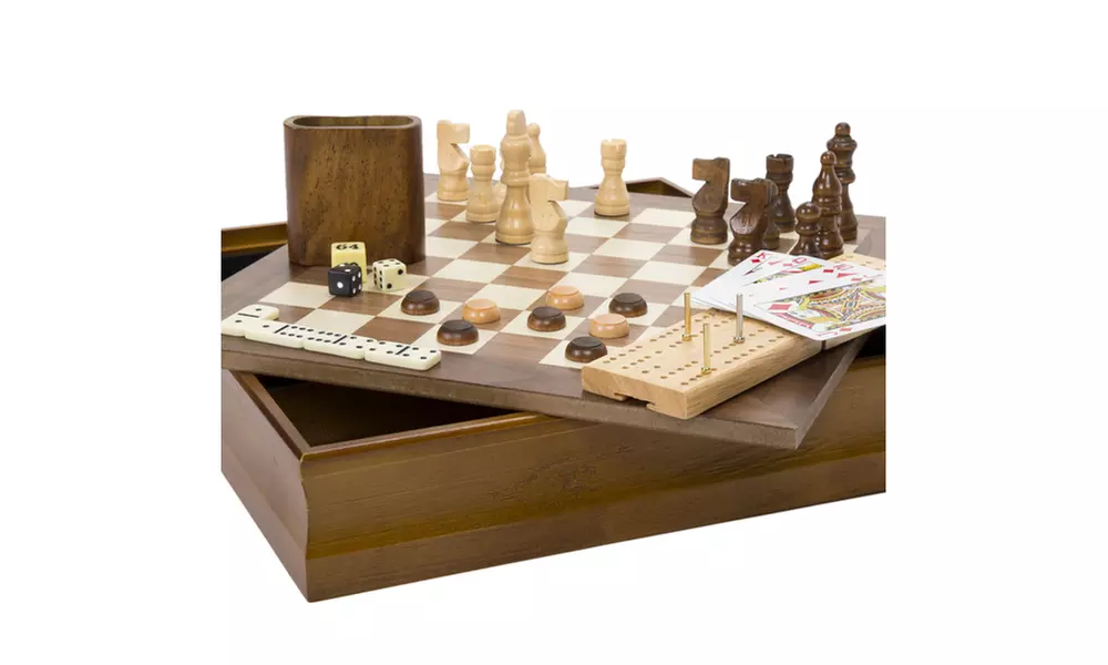 Hey! Play! 7-in-1 Classic Combo Game - Chess-Checkers-Cribbage & More - Primary Image