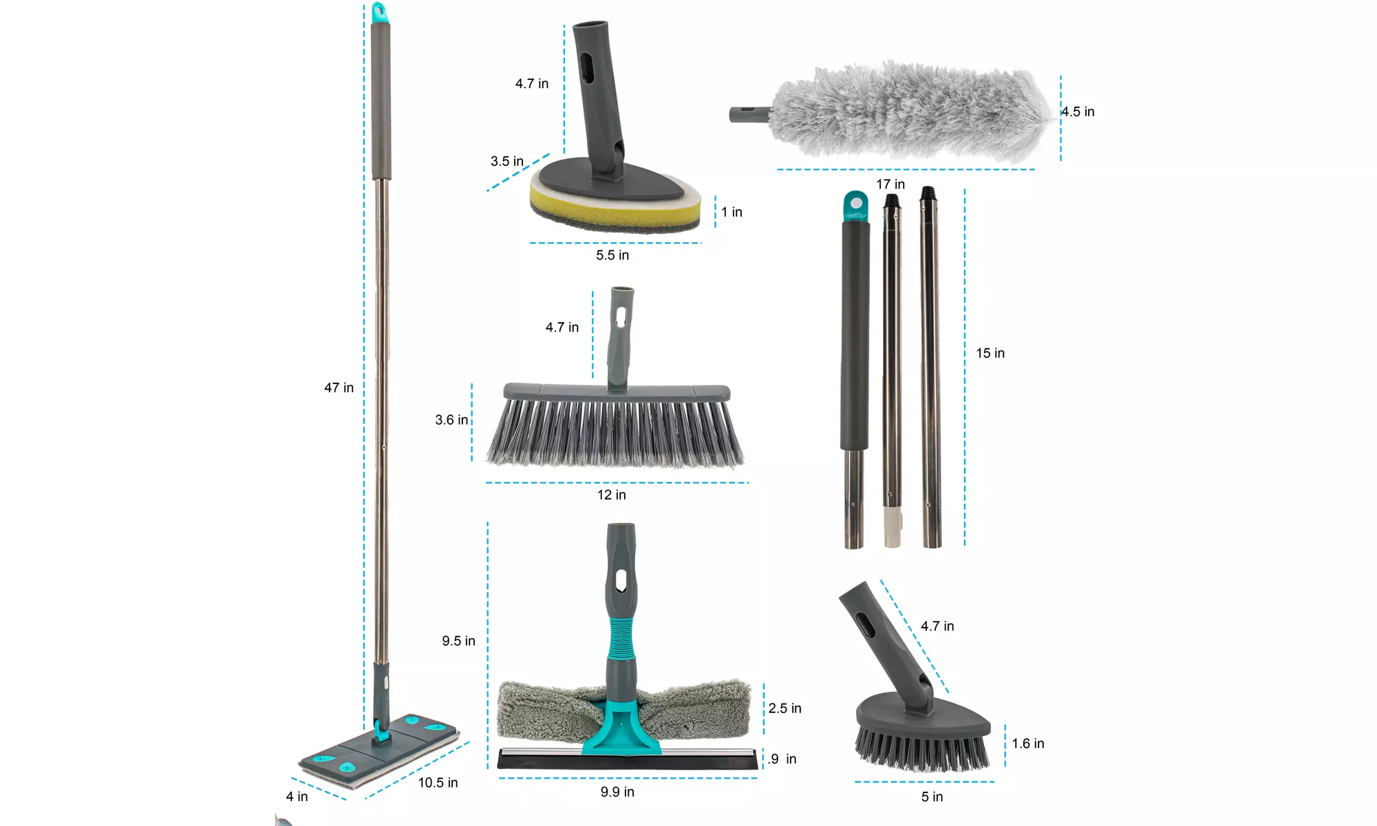 7-1 Microfiber Mop Broom Duster 2-1 Squeegee Dryer Tile Scrubber Brush Sponge - Second Medium