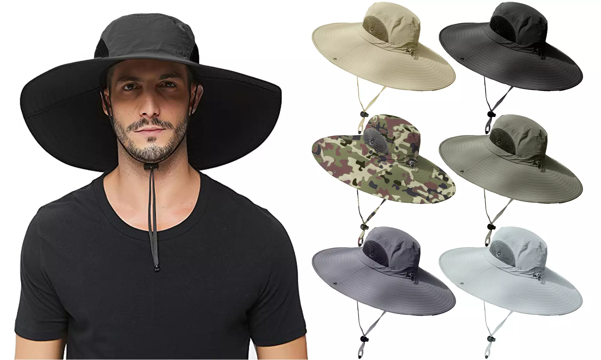 Super Wide Brim Sun Hat for Men UPF 50 Protection Waterproof Bucket Hat - Primary Image