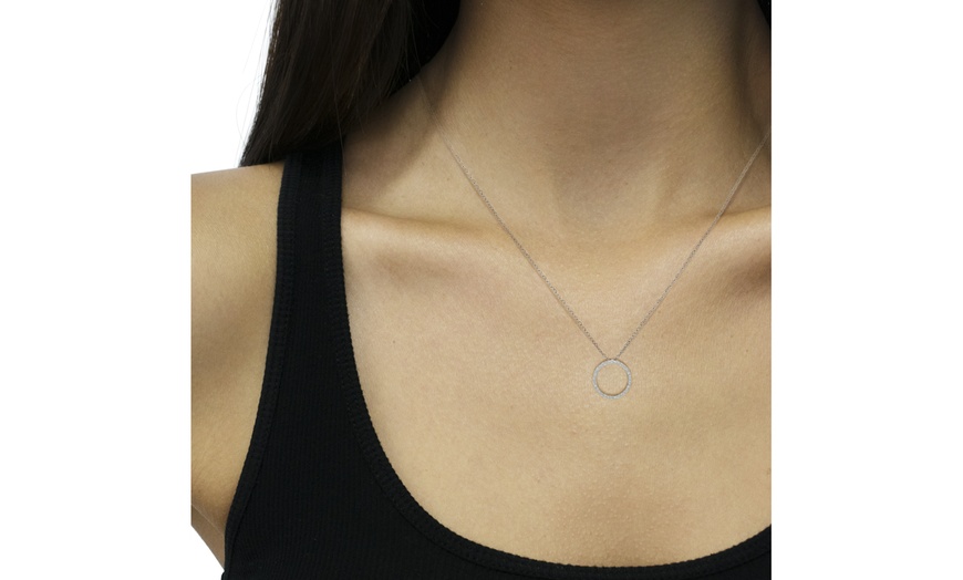 Image 4: Sterling-Silver 1/3ct TDW Diamond Hoop Circle Pendant Necklace (I-J, I2-I3)