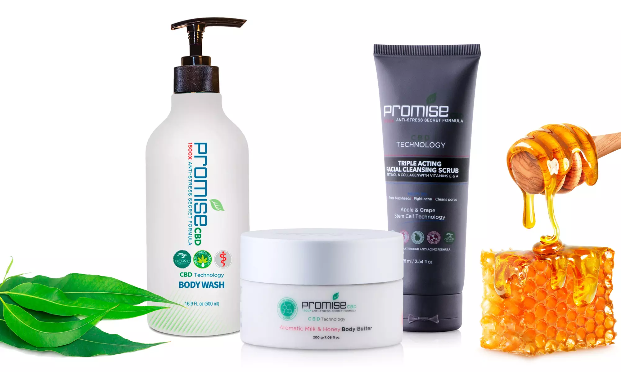CBD Infused Body Care System - Facial Scrub, Body Wash & Body Butter - Primary Image