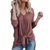 Image 7: Women Knit V-neck Tie Knot Stylish Tops Loose Fitting Bat Wing Plain Tunic