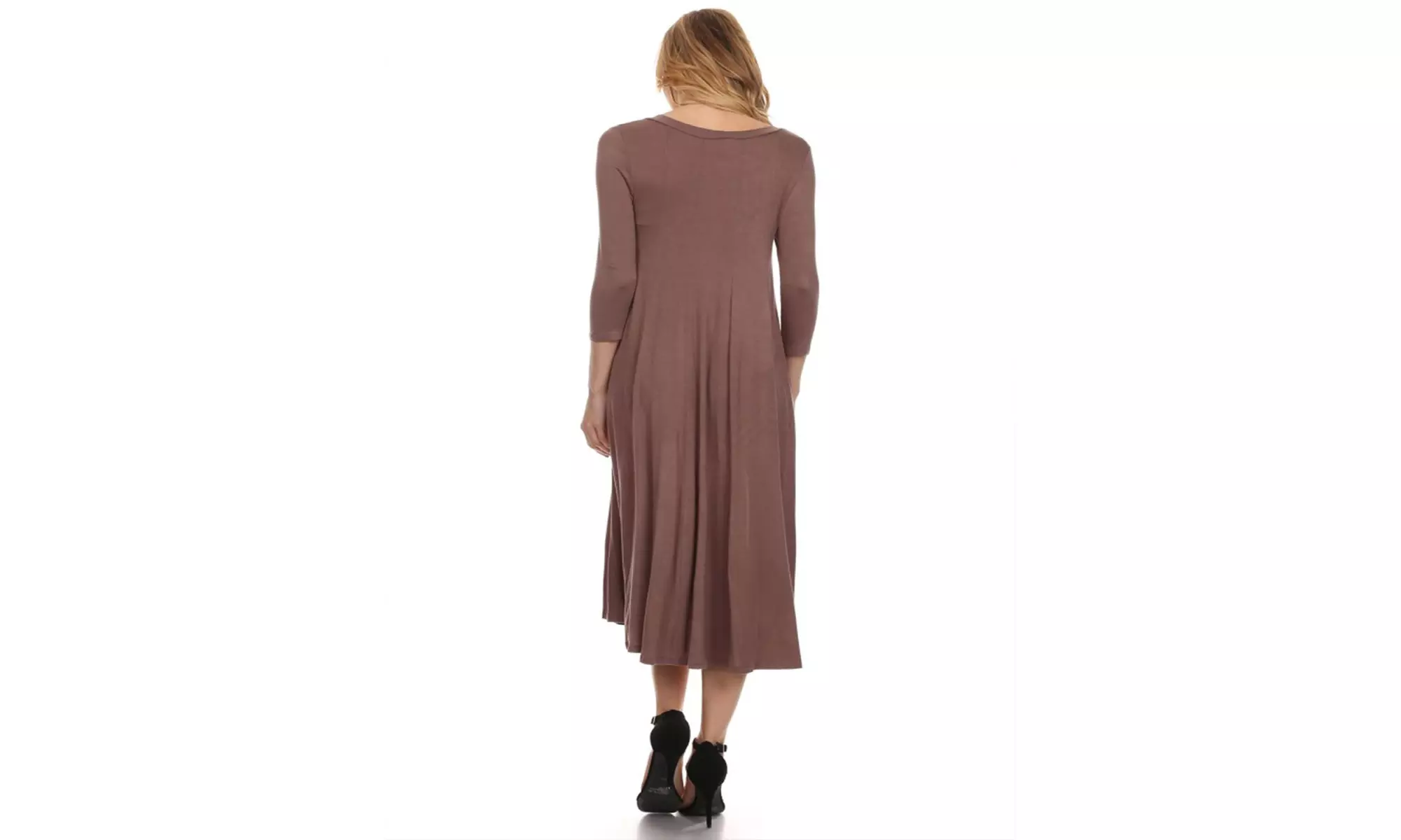 Women's Solid Casual Comfy 3/4 Sleeve Loose Fit A-line Midi Dress