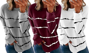 Womens Ladies Crew Neck Side-Split Tops T-Shirt Long Sleeve Casual Loose Blouse