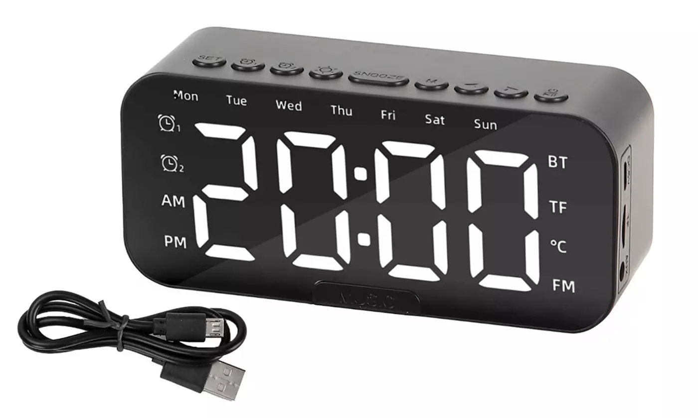 Digital Smart Alarm Clock with Bluetooth Speaker Dimmable LED Display