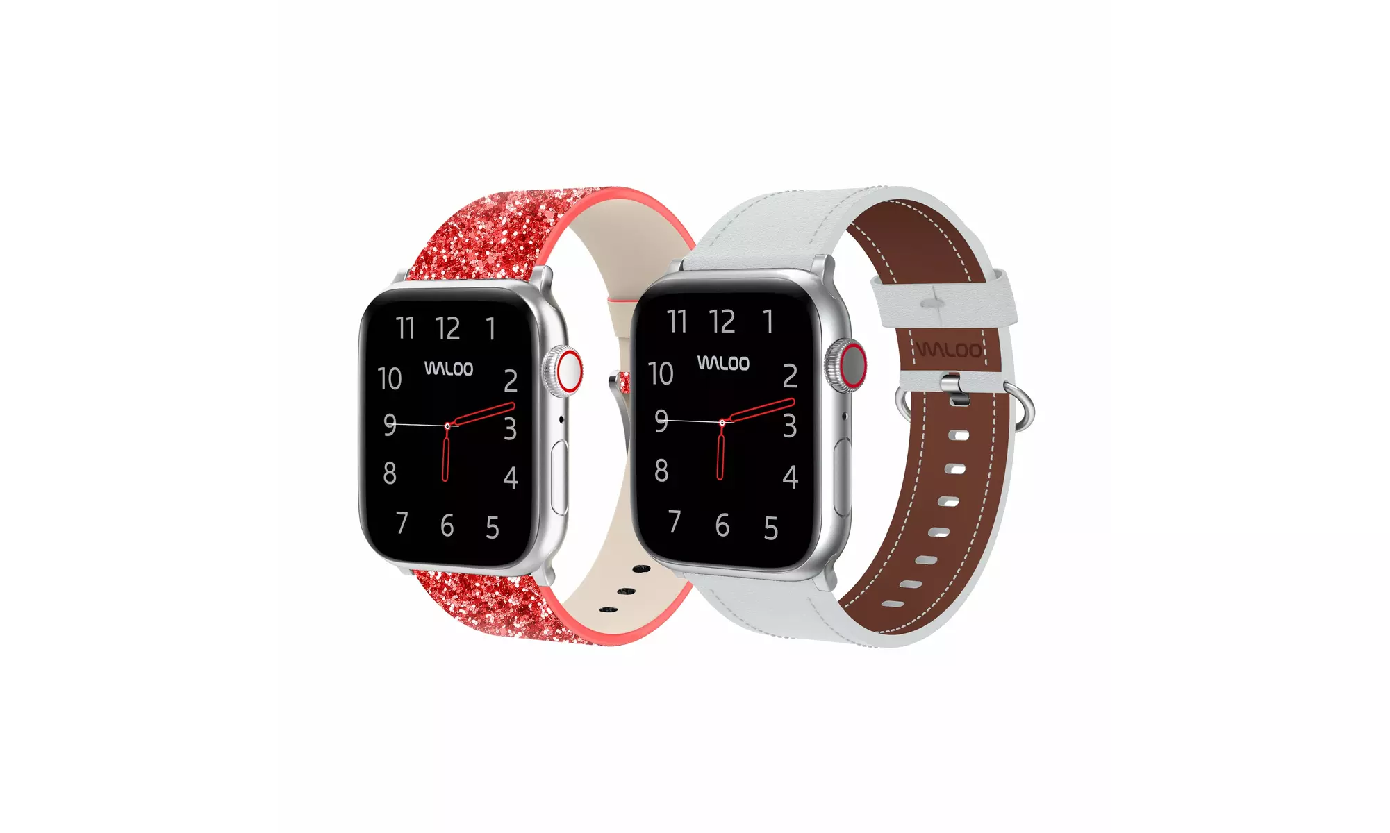Waloo 2-Pack Leather Bling and Classic Leather Apple Watch Bands