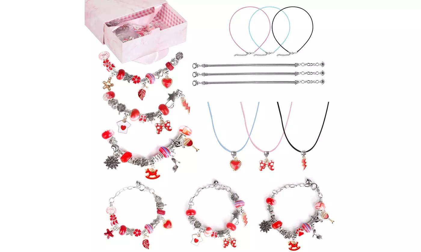  Laromni 66-Piece Charm Bracelet & Necklace Kit for Girls DIY Jewelry Making