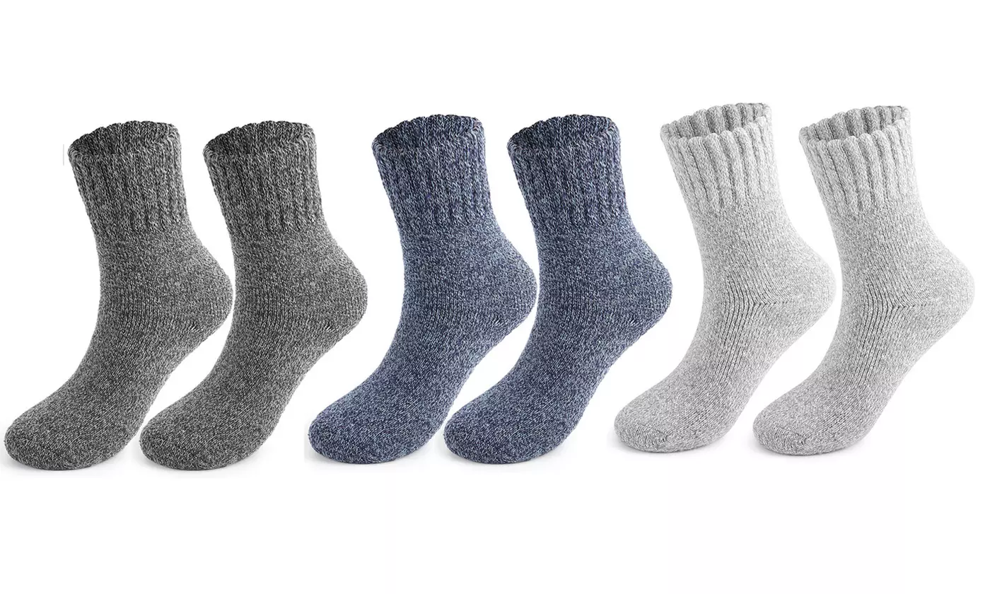 3 Pairs Men's Ultra-Thick Winter Warm Breathable Wool Hiking Crew Socks