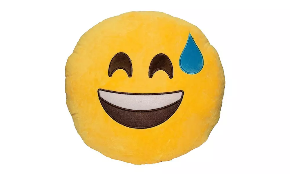 Emoticon Yellow Round Plush Pillow - Sweating Emoji - Primary Image