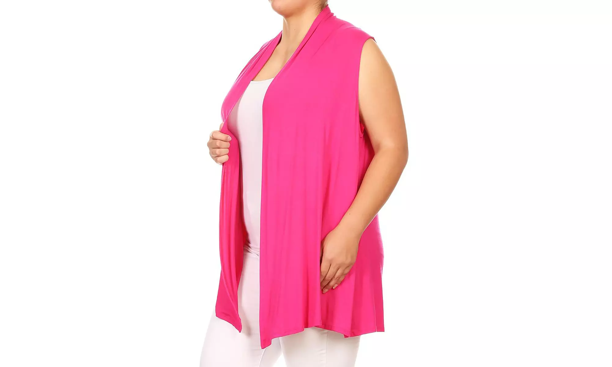 Women's Plus Size Loose Fit Long Body Draped Open Front Solid Vest Cardigan