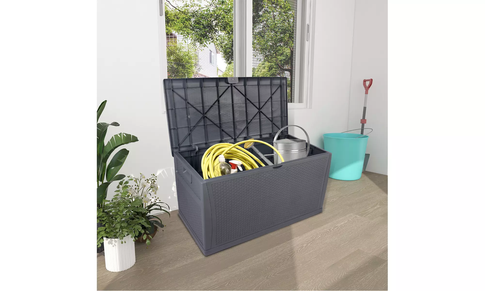 Waterproof 120gal Outdoor Box for Patio Plastic Storage Deck Box Lockable Seat  - Primary Image