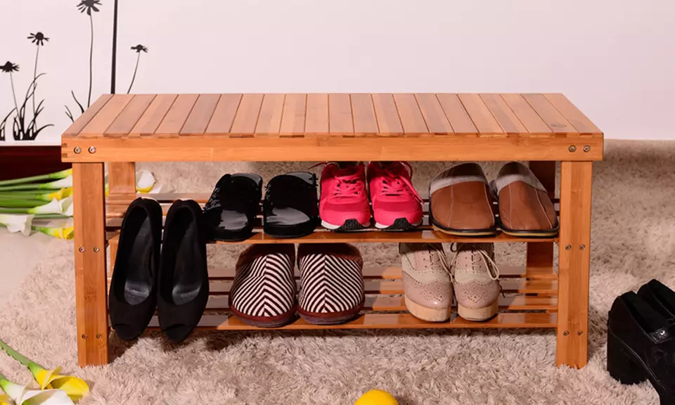 Bamboo Shoe Rack Storage Benches For Entryway Shelf Boot Organizer  - Primary Image