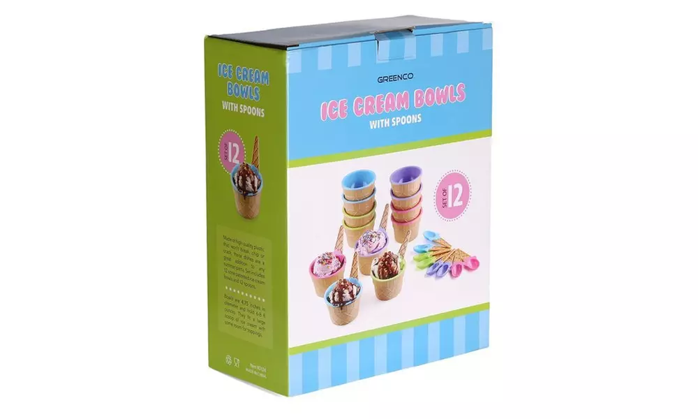 Set of 12 Vibrant Colors Ice Cream Dessert Bowls and Spoons - Second Medium