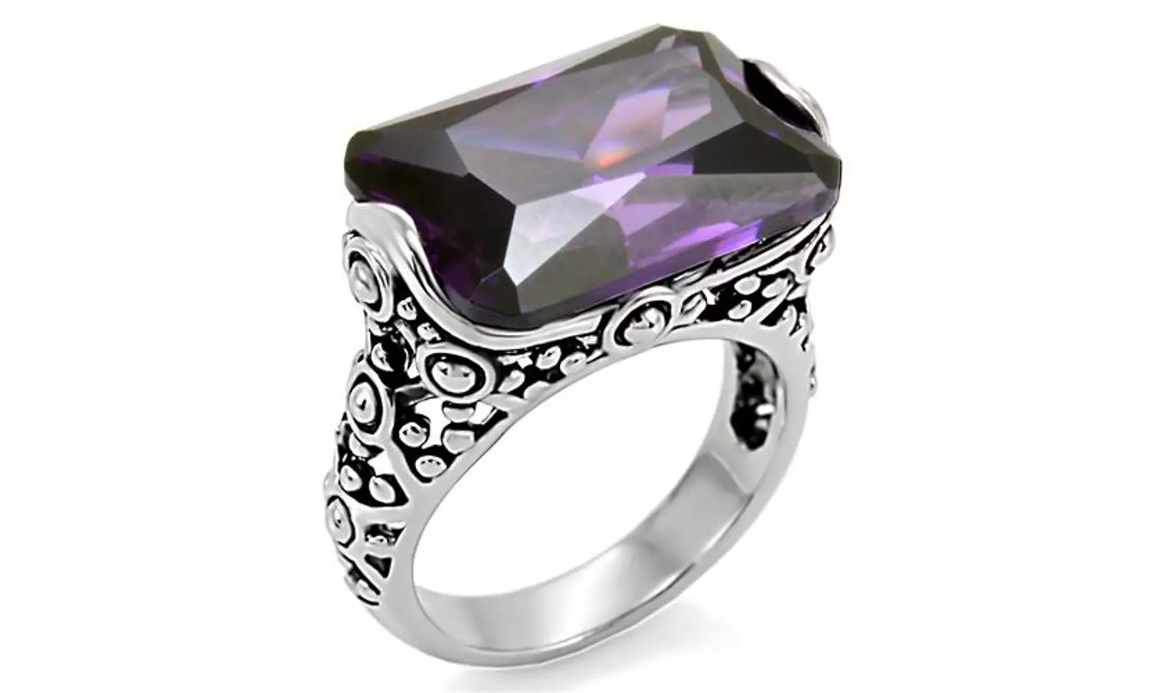 28ct Emerald Cut Cubic Zirconia Celtic Style Stainless Steel Ring