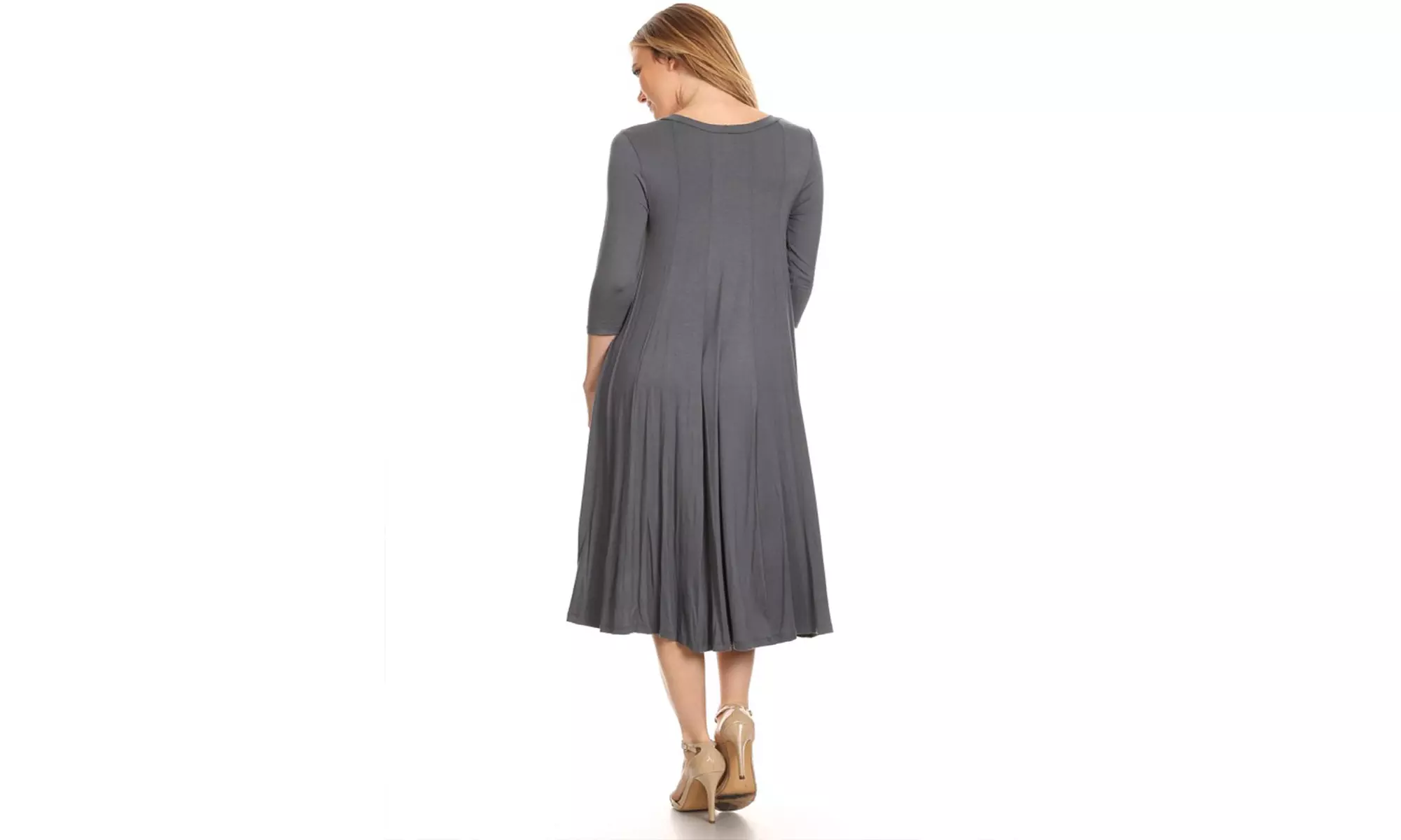 Women's Solid Casual Comfy 3/4 Sleeve Loose Fit A-line Midi Dress