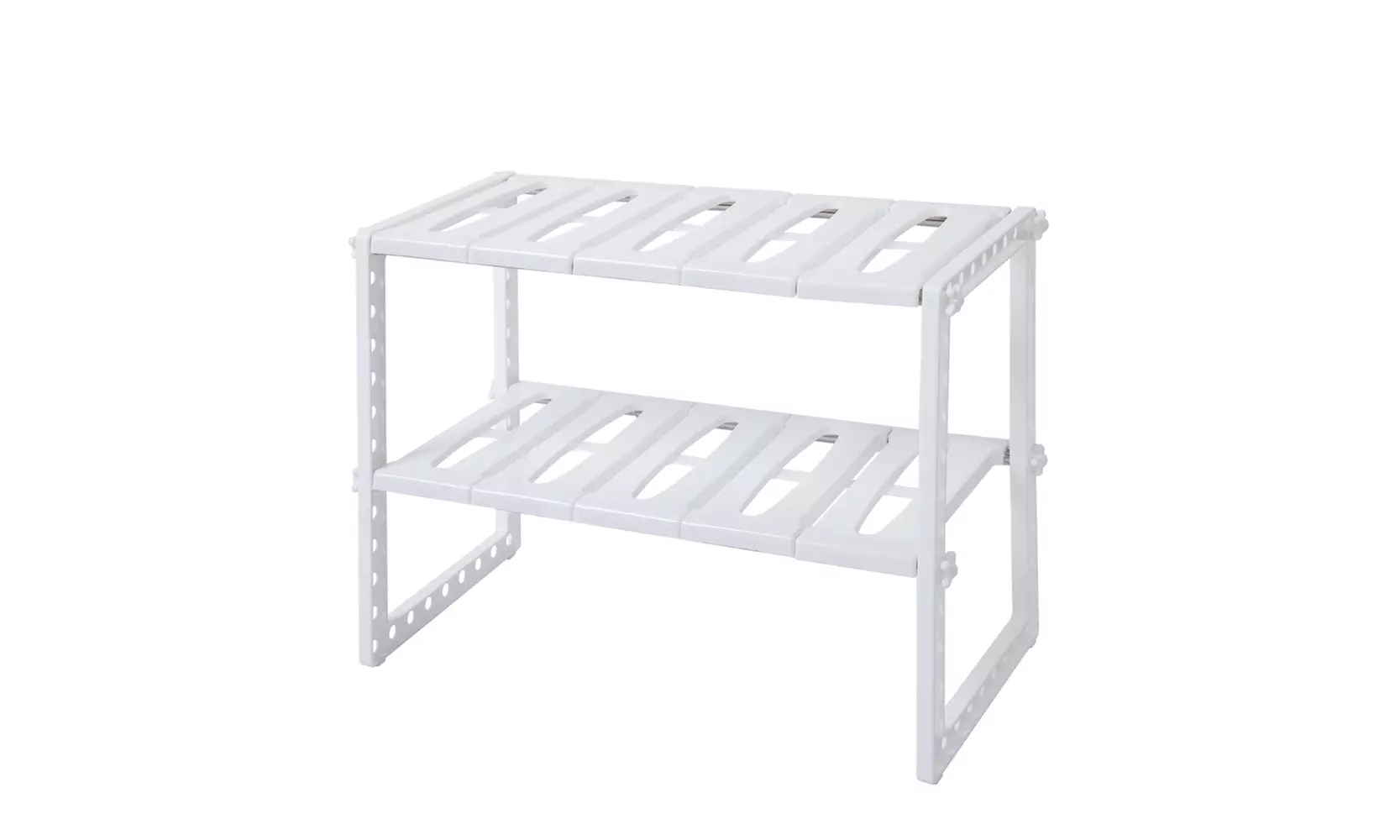 2-Tier Adjustable Space Saving Stackable Kitchen Sink Shelf Rack White - Primary Image
