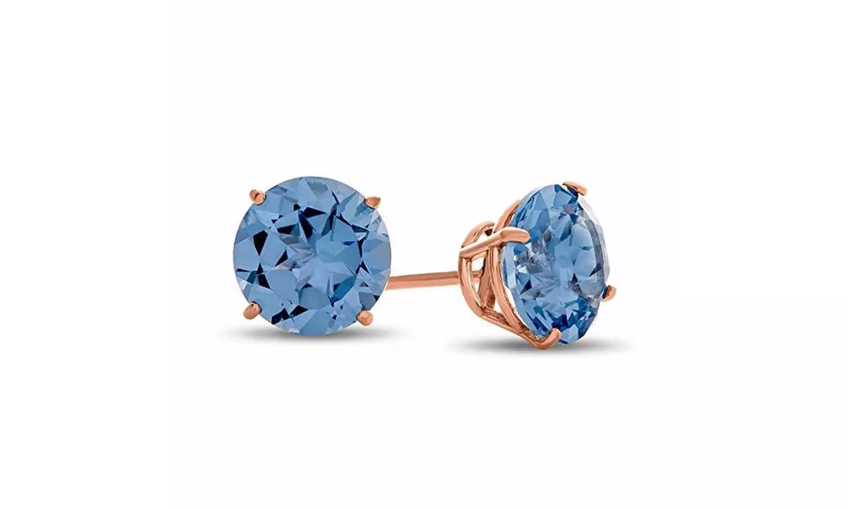 14k Rose Gold Plated Round 6 mm Simulated Aquamarine Stud Earrings - Primary Image