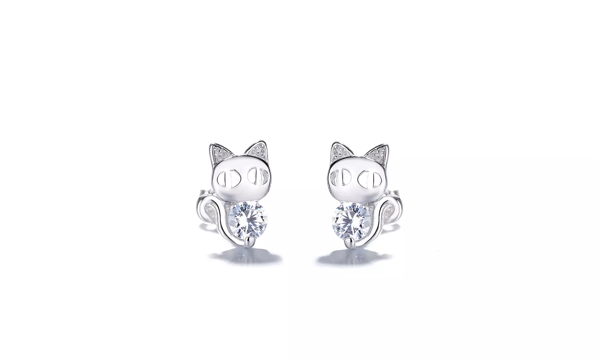 Sterling Silver Crystal Cat Stud Earring  - Second Medium