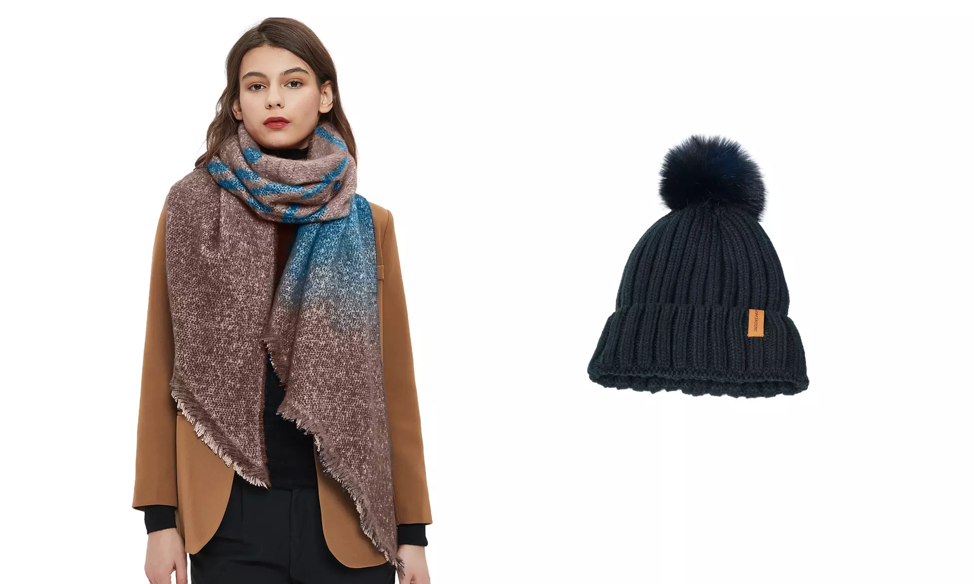 Women Fashion Winter Warm Knitted Hat Beanie Hat Scarf Set