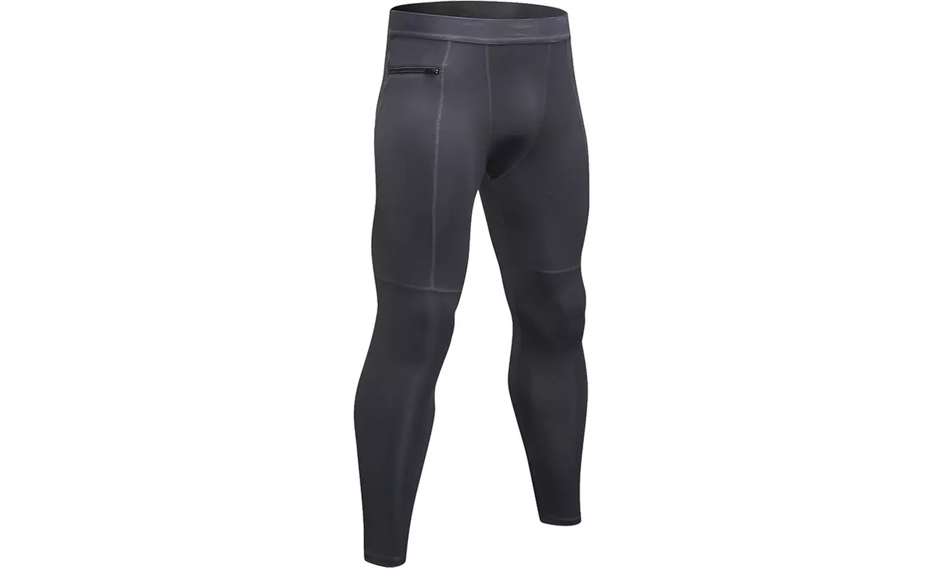Men's Compression Pants Workout Athletic Leggings Running Gym Tights with Pocket