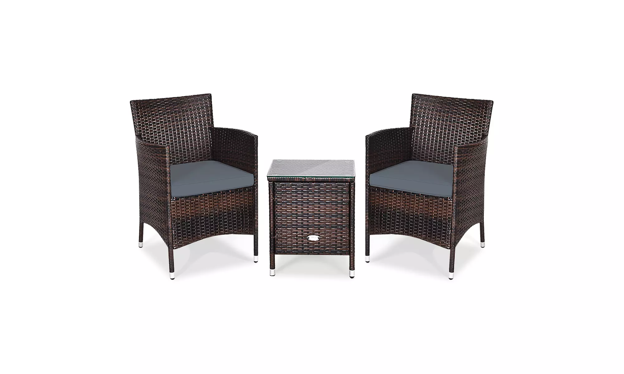 Costway Outdoor 3 PCS PE Rattan Wicker Furniture Sets Chairs Coffee Table Garden
