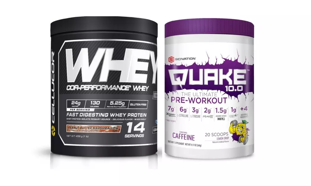 Scivation Quake Pre-Workout (20 Servings) and Cellucor Whey Protein Post-Workout (14 Servings) Supplement Set - Primary Image