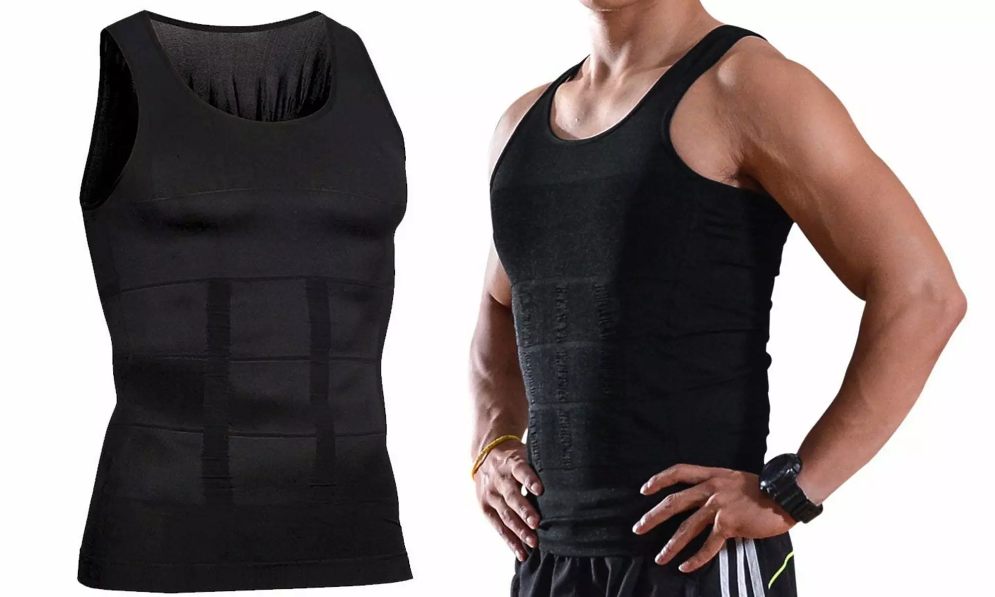 Mens Body Shaper Black Slimming Shirt Tummy Waist Vest Slim Compression Tank - Primary Image