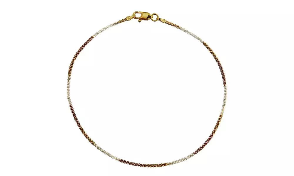 Italian 925 Sterling Silver Tri Color Anklet 9 or 10 Inch  