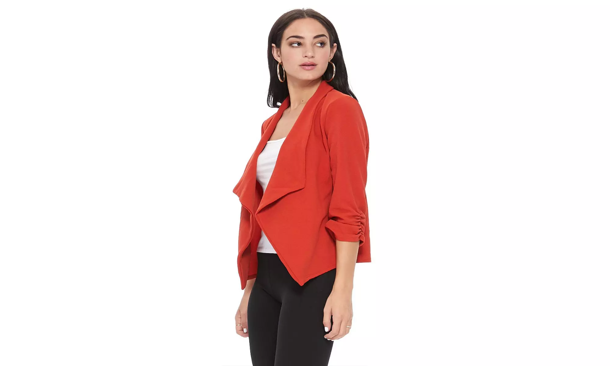 MOA Collection Solid Draped Open Front 3/4 Sleeve Jacket