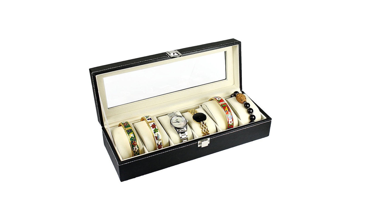 PU Leather Watch Cushion Display Glass Top Organizer Box(6,10,12,20,24 Slots)