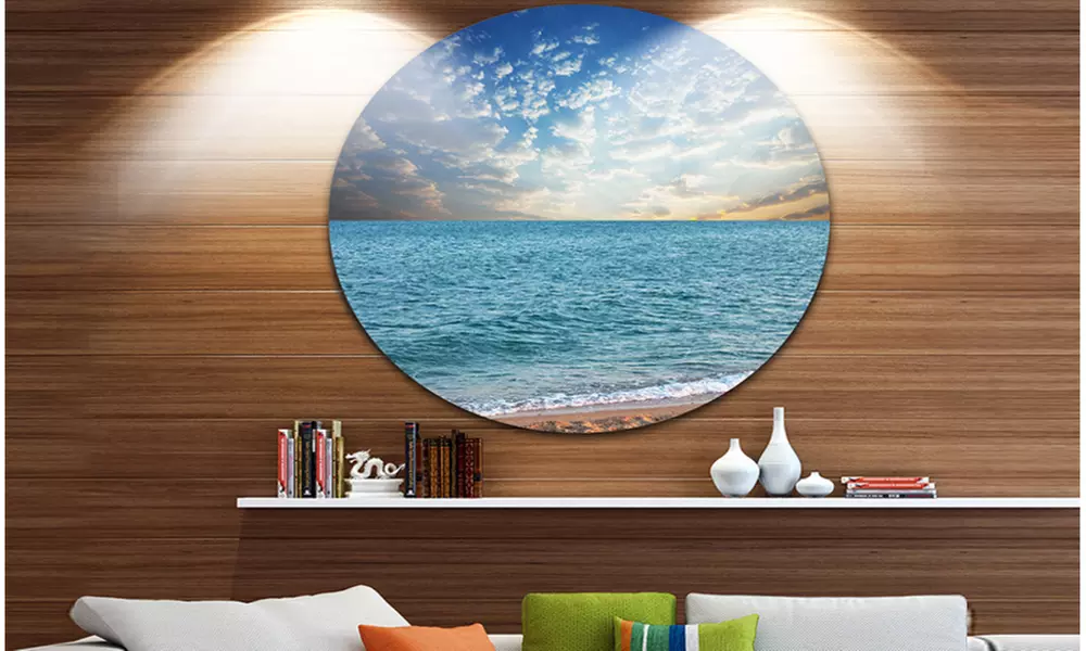 Fasting Moving Clouds Over Blue Beach' Beach Metal Circle Wall Art - Primary Image