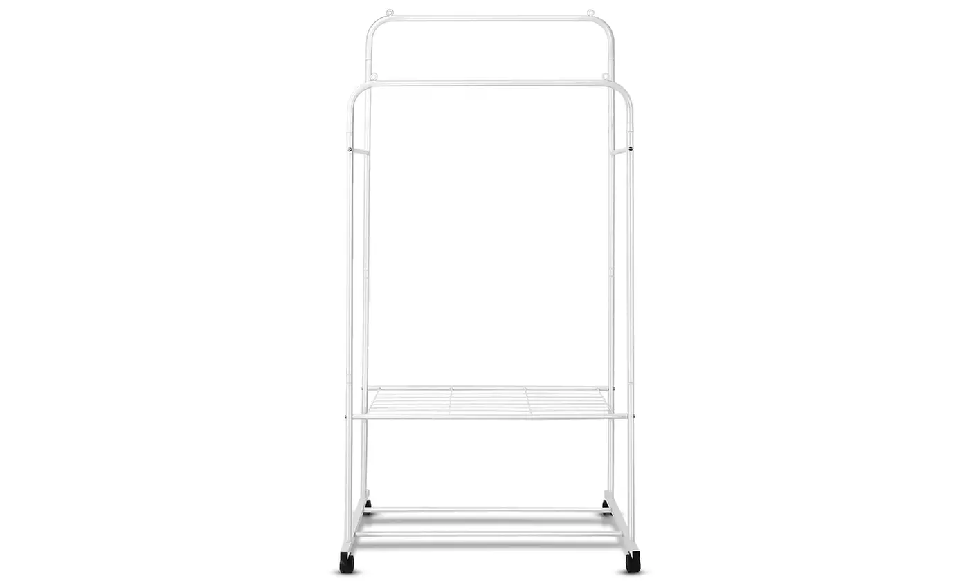 NewHome 2-Tiers Rolling Clothes Hanging Rail Rack Garment Organizer w/ 2 Shelves - Second Medium