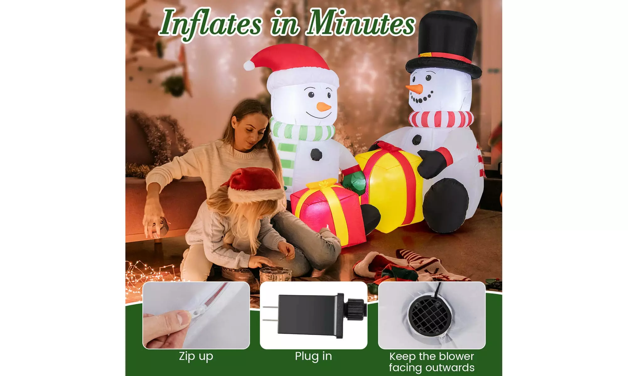 Costway Inflatable Christmas Santa Claus Helicopter Snowman Penguin Lights
