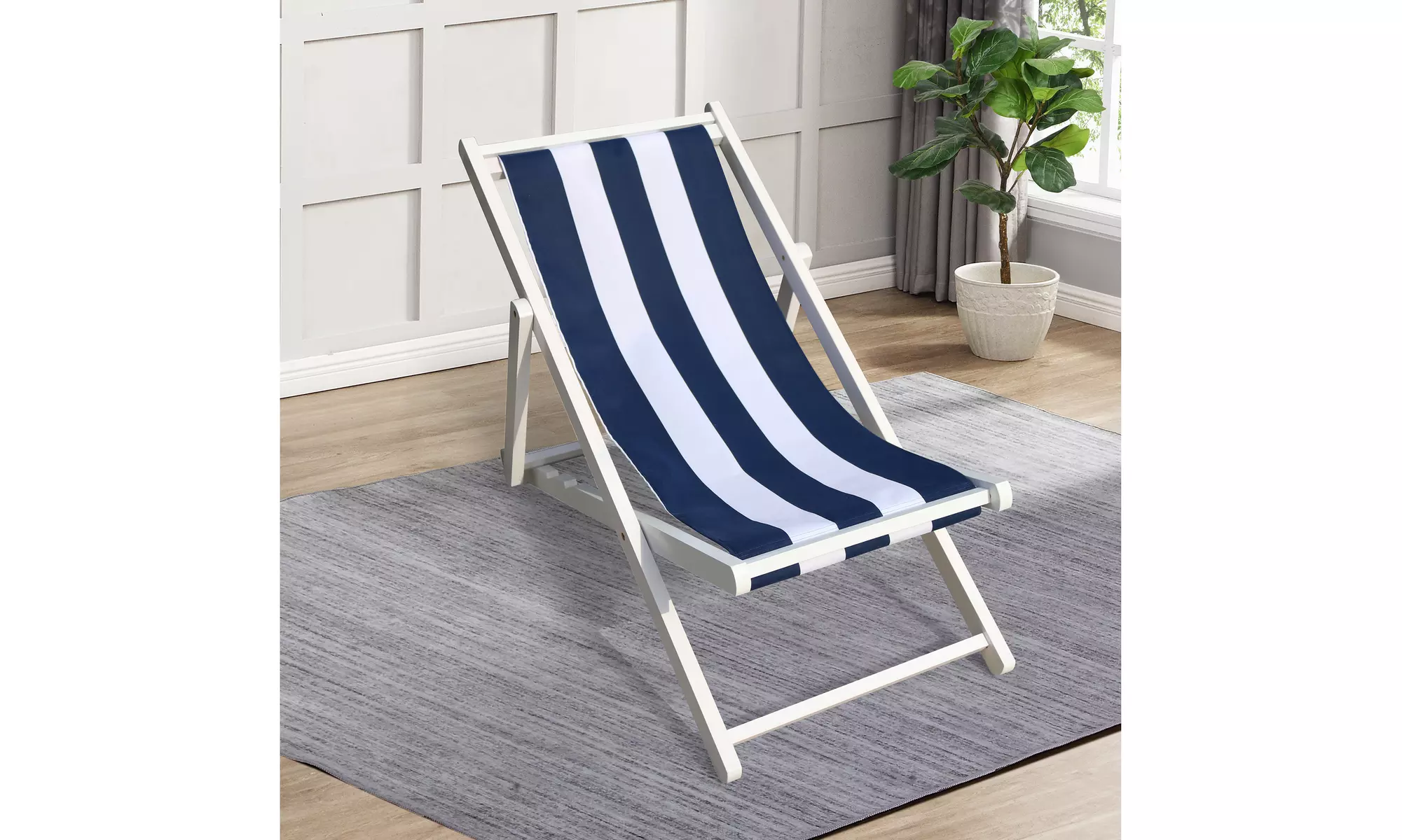 Wood Sling Chair for Indoor and Outdoor Blue Stripe