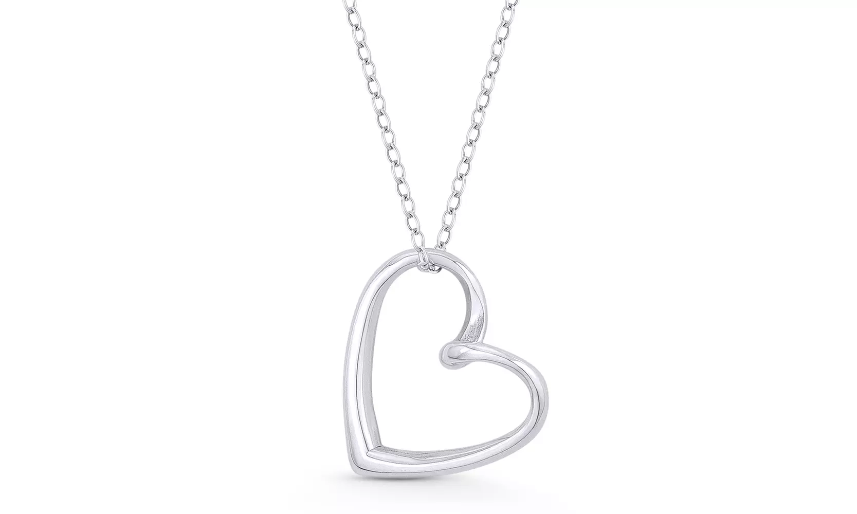 Sideways Open Heart Love Charm Pendant & Necklace in Solid .925 Sterling Silver - Primary Image