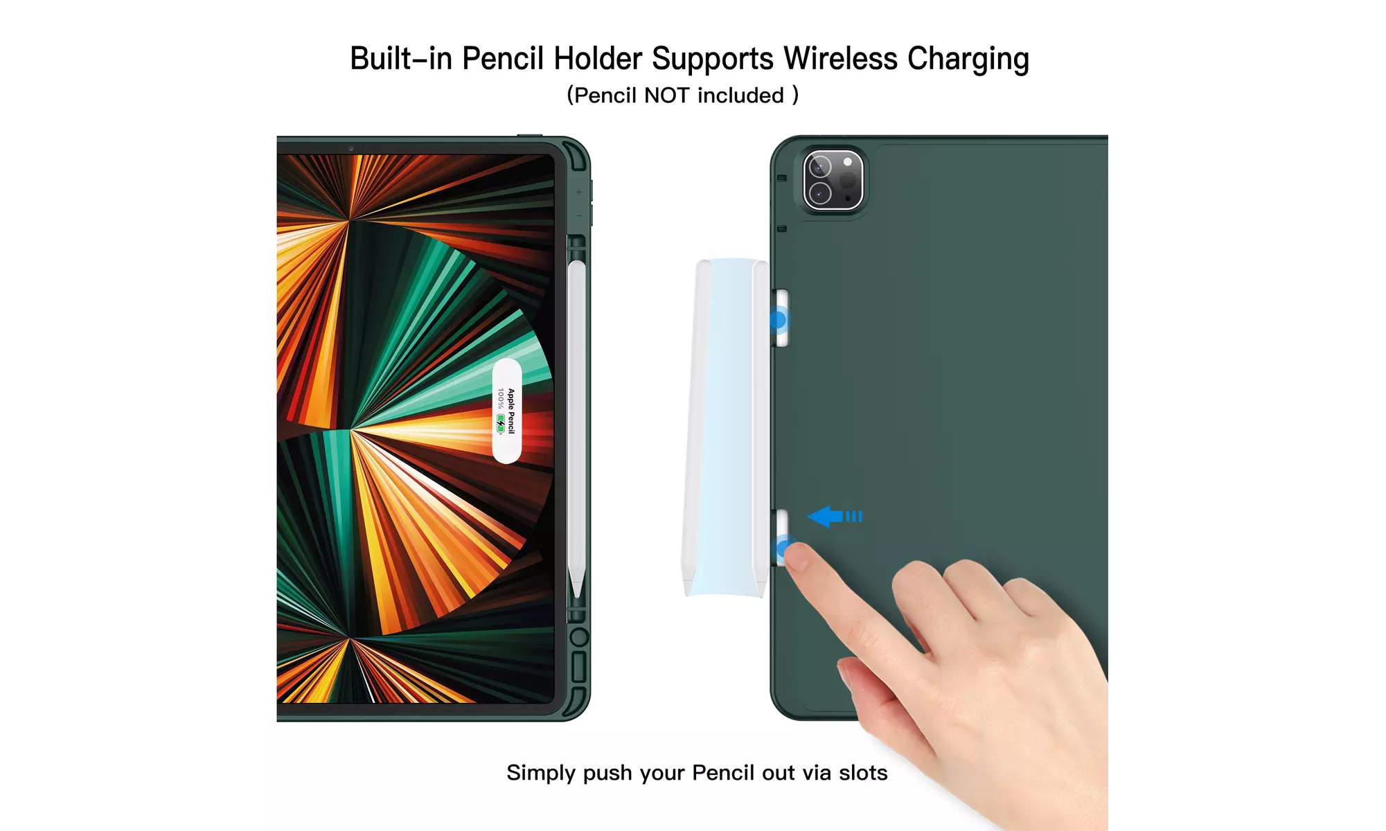 iPad Pro 12.9'' (2022/2021) Case with Pencil Holder, Support 2nd Pencil Charging