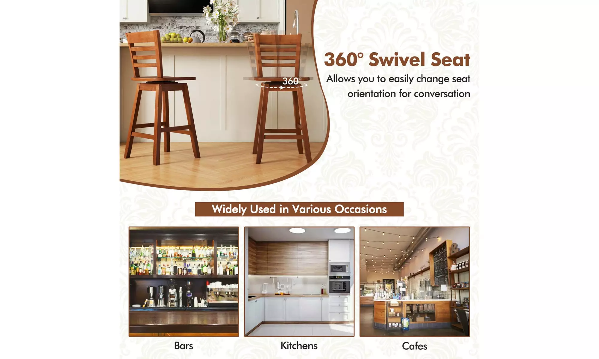 Costway 24.5" Counter Height Bar Chairs Swivel Bar Stools with Hollow Backrest