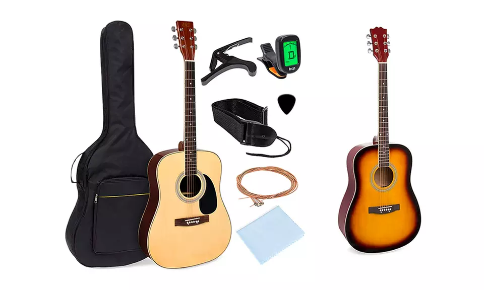 41in Full Size Beginner All Wood Acoustic Guitar Starter Set - Primary Image