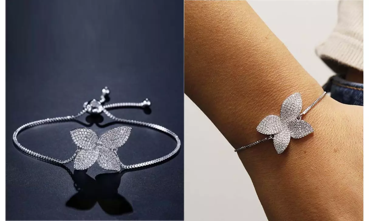Pave Crystal Floral Bracelet With Adjustable Slider Clasp Adjustable up to 9"