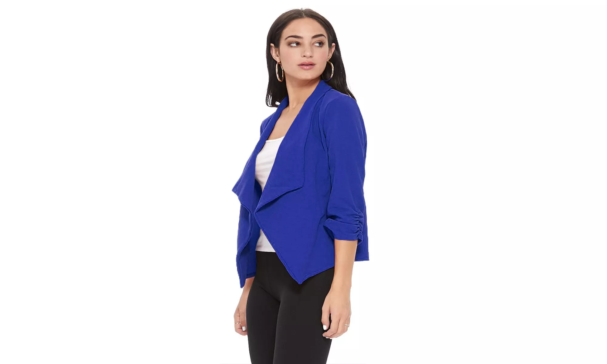 MOA Collection Solid Draped Open Front 3/4 Sleeve Jacket