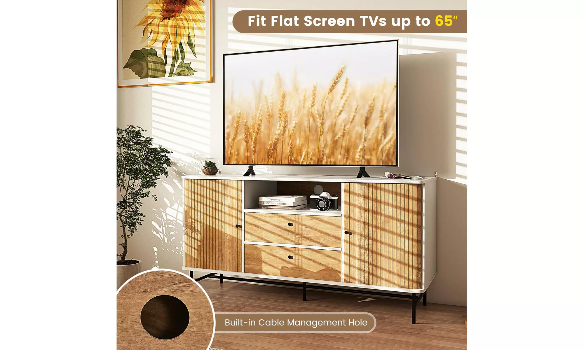 Costway Buffet Sideboard Versatile TV Stand with Sliding Tambour Doors
