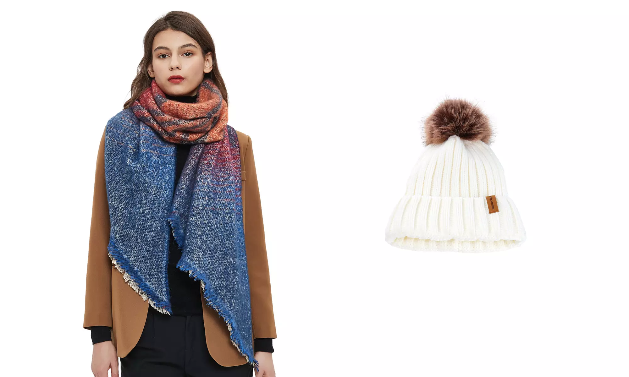 Women Fashion Winter Warm Knitted Hat Beanie Hat Scarf Set
