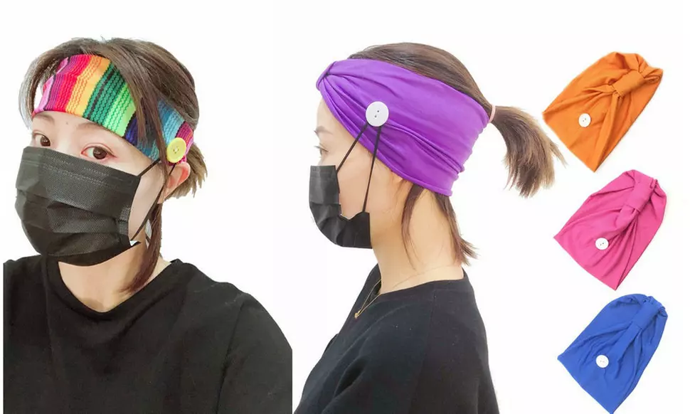 Headbands Turban with Buttons Holder for Nurses,Doctors,Everyone Sports 3-Pack - Primary Image
