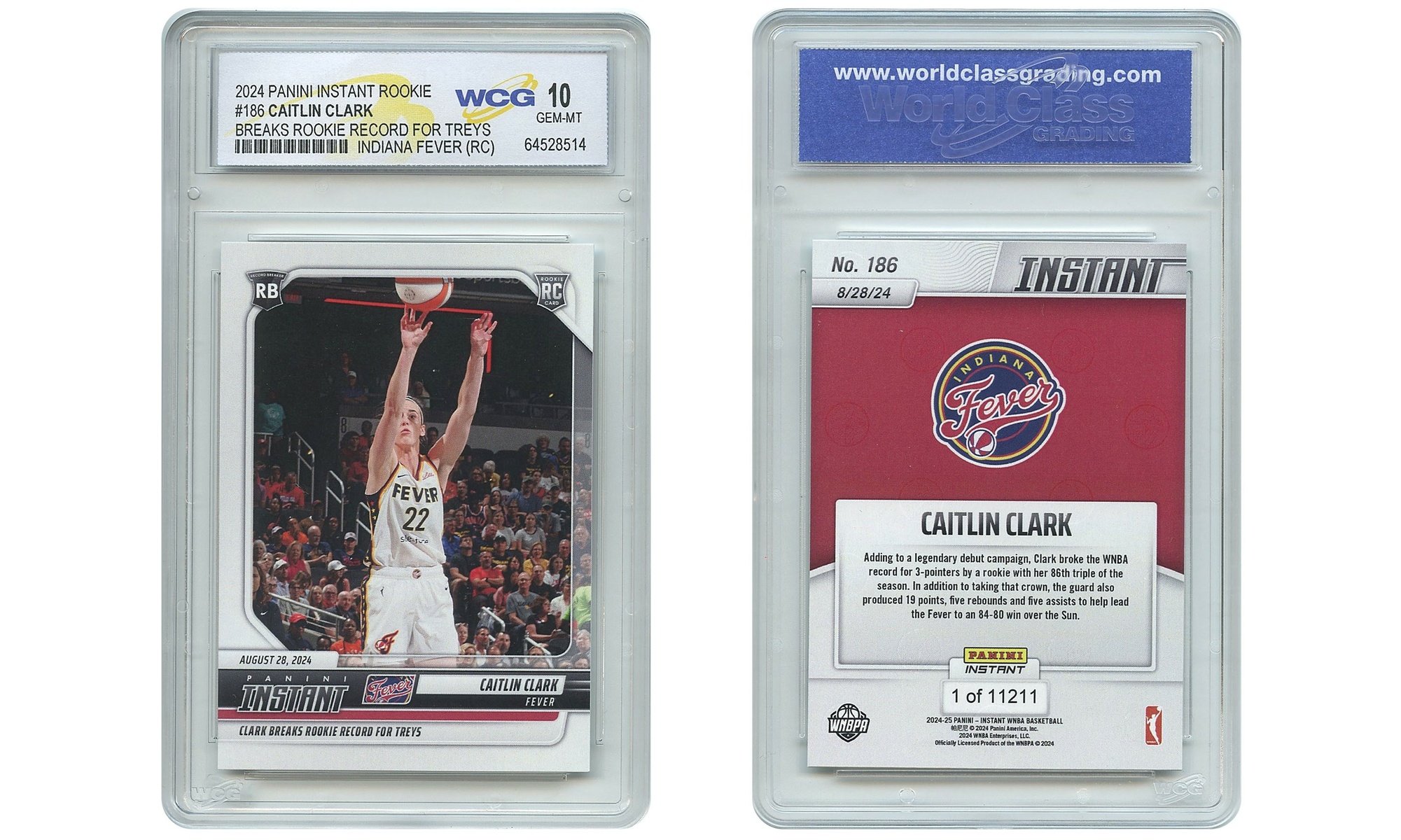 2024 Panini CAITLIN CLARK RC Record for 3-Pointers #186 Rookie Card -Gem 10 